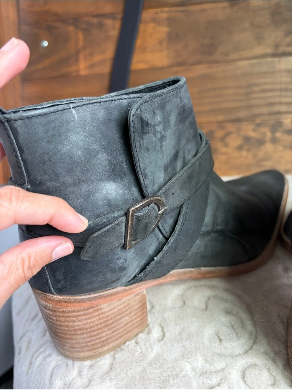 Free People Back Loop Ankle Buckle Boot EU 40 US 10 Washed Black Western